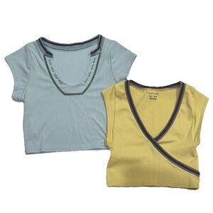 Out From Under Urban Outfitters Ribbed Stretch Crop Top Bundle of 2 Blue Yellow